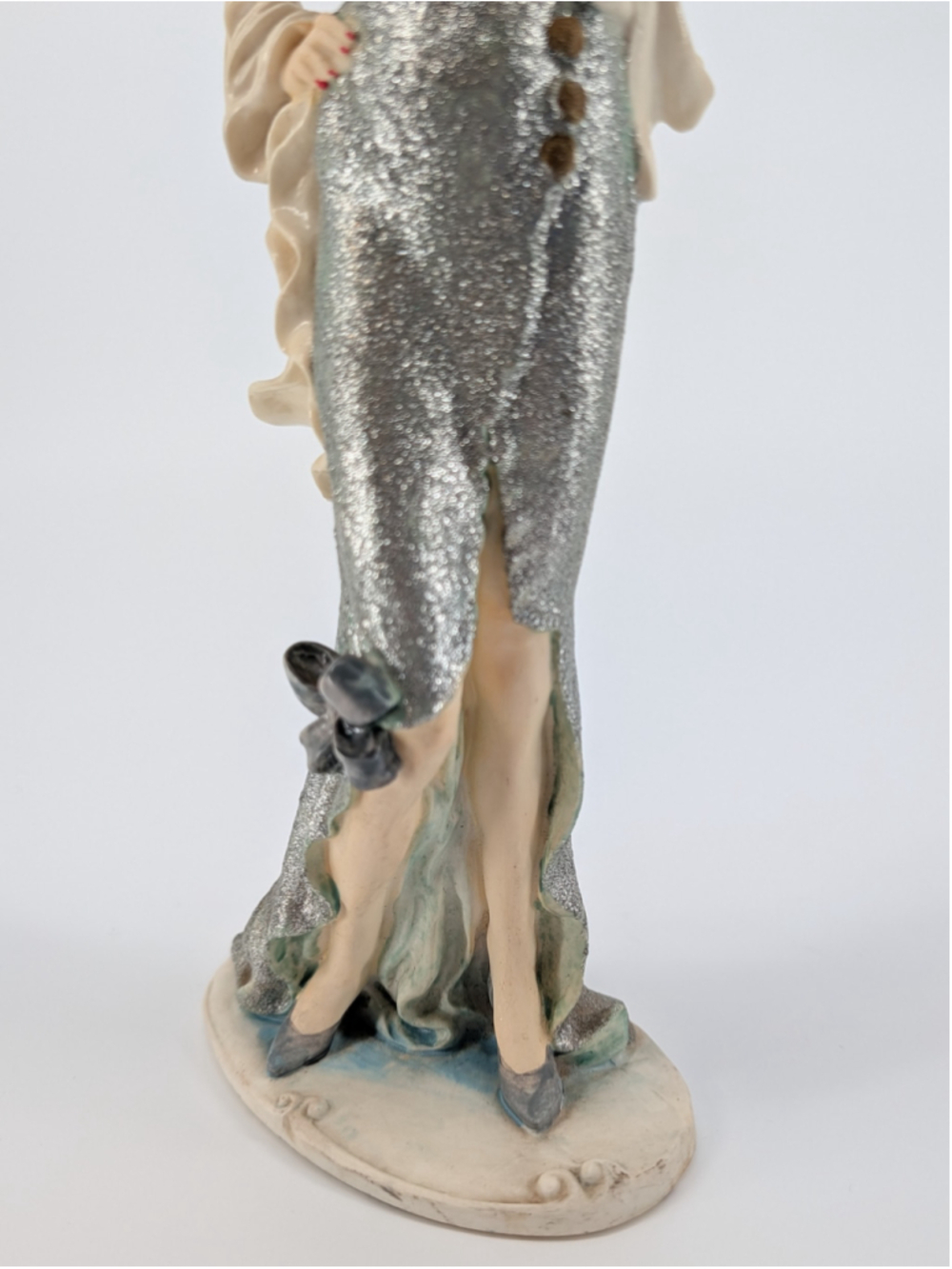 VTG 1991 Albert Price Flapper Lady Figurine Silver Glitter Gown Fan 13.5" AS IS - Picture 8 of 11